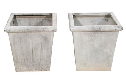 Pair Large Outdoor Galvanized Steel Planters