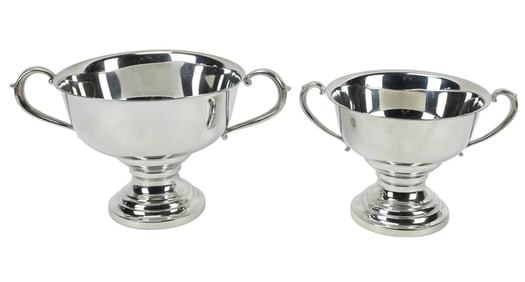 Pair Footed Loving Cup Polished Pewter Bowls