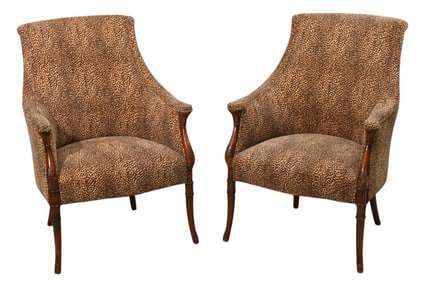 Pair Empire Style Leopard Print Upholstered Chairs