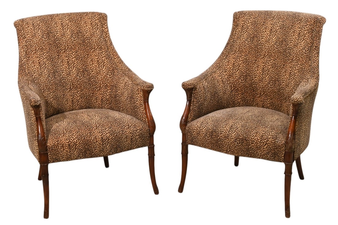 Pair Empire Style Leopard Print Upholstered Chairs (1 of 14)
