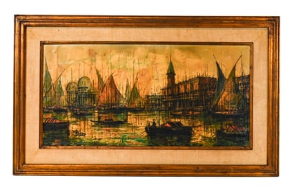 Breda Signed Mid C Oil Painting Venice Harbor