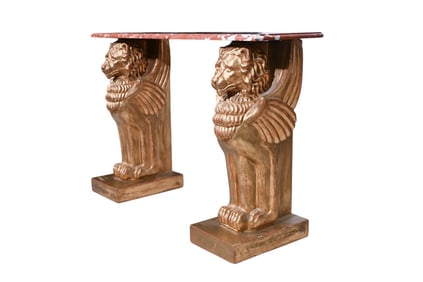 Egyptian Revival Style Gilt Lion Console Table