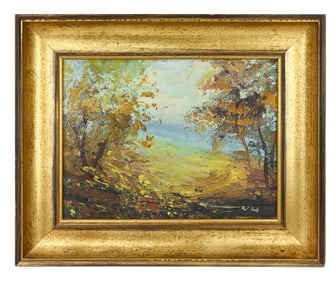 Zaza Meuli Signed Oil Painting Fall Landscape