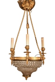 Regency Crystal Coupe and Gilt Bronze Chandelier