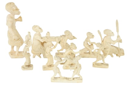 Collection African Carved Bone Figures Statues