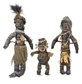 3 Vintage Papua New Guinea Mendi Dolls