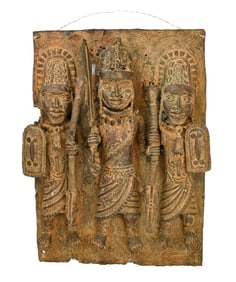 African Benin Cast Bronze Royal Wall Plaque