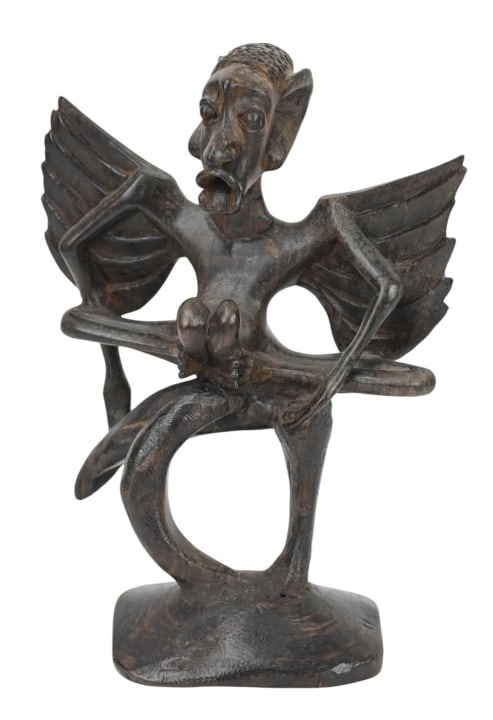 Hard Wood Hand Carved Pazuzu Demon Statue: Hard Wood Hand Carved Pazuzu Demon Statue. Measures 13 inches x 10 inches.