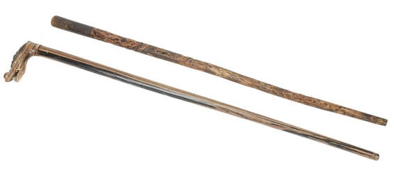 2 Chinese Hand Carved Walking Sticks Dragon