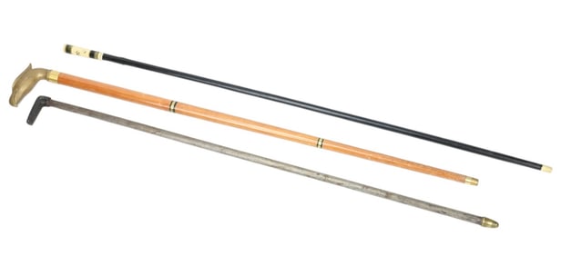 3 English Carved & Metal Walking Sticks