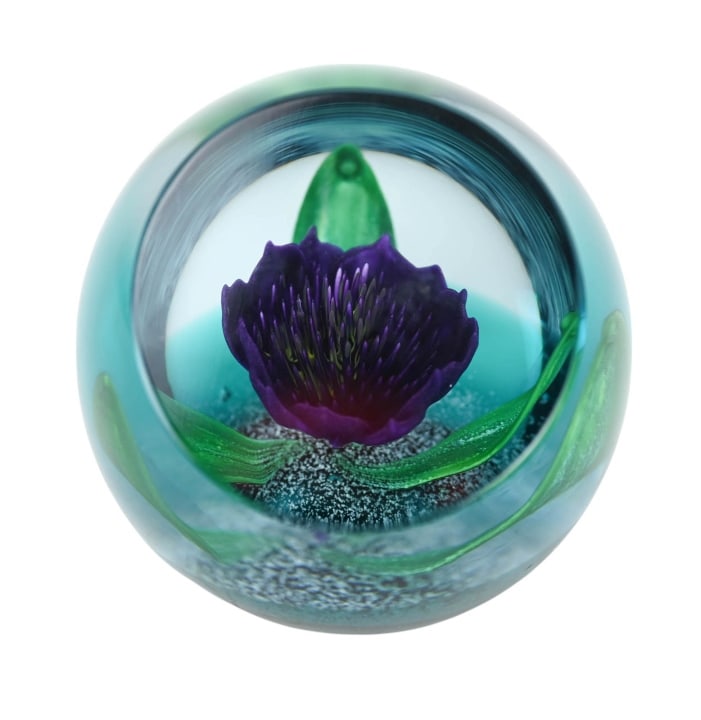 Caithness Scotland Tropicana Paperweight: Caithness Scotland Tropicana Collectors Paperweight Signed and Numbered 264. Measures 3 inches in diameter.