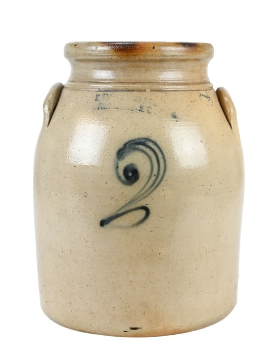 Haxtun & Co Fort Edward Painted Crock: Haxtun & Co. Fort Edward, NY Painted Salt Pottery Crock. Measures 12 inches x 10 inches in diameter.