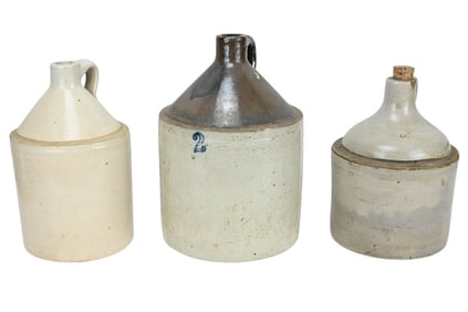 3 Antique Salt Pottery Whiskey Jugs