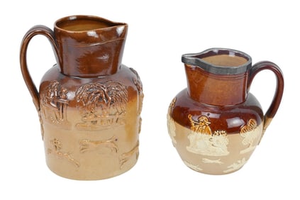 2 English Doulton Harvest Ware Stone Ware Jugs