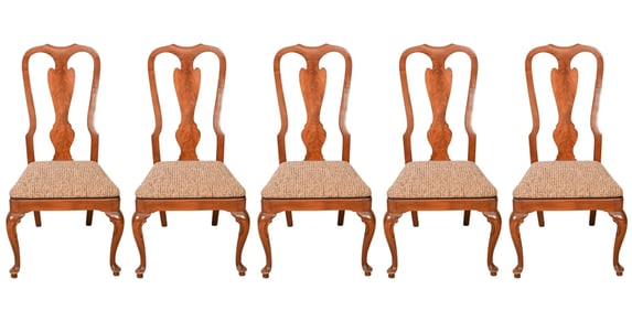 5 Queen Style Carved Upholstered Side Chairs