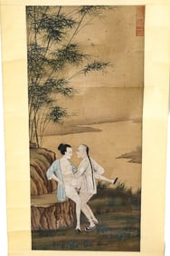 Chinese Hand Painted Watercolor Scroll Erotic