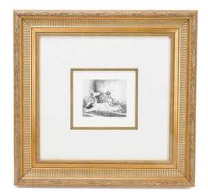 Ferdinand V. Leon Etching Framed Femme Perroquet