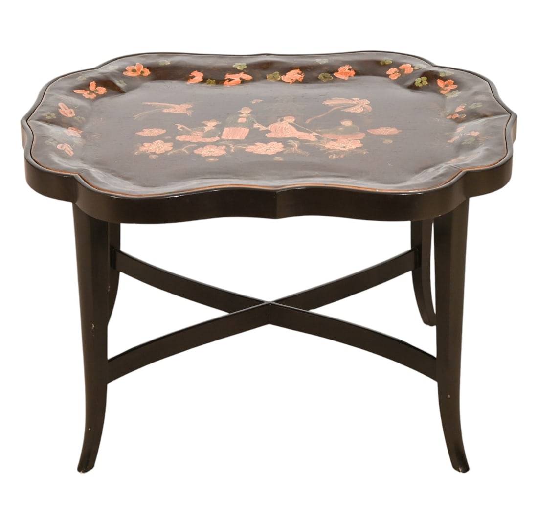 Chinoisseri Style Hand Painted Tole Tray Top Table: Chinoisseri Style Hand Painted Tole Tray Top TableMeasures 19 x 30 x 22.