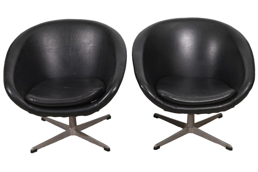 Swedish Overmann Custom Upholstered Swivel Chairs: Mid Century Overmann Ab Tranas Sweden Custom Upholstered and Polished Aluminum Swivel Lounge Chairs.Measures 26 inches x 28 inches x 24 inches seat height 15 inches.
