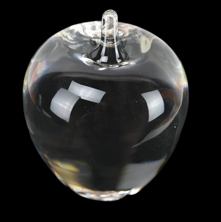 Steuben Signed Crystal Apple: Steuben Signed Crystal Apple with Stem. Measures 4.5 inches. (70)