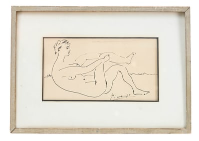 Pablo Picasso Signed Ink Drawing Reclining Nude