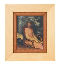 Signed Whimsical Portrait of Woman in Chair