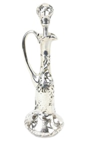 Antique 19th C Glass w Sterling Overlay Bottle