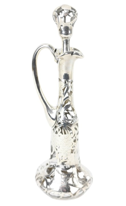 Antique 19th C Glass w Sterling Overlay Bottle (1 of 13)