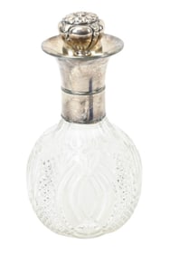 Antique 19 C Brilliant Cut Glass & Silver Decanter