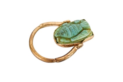 Vintage Egyptian Scarab Ring w Antique Fish Scarab