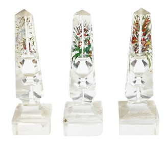 3 Antique Cut Crystal Prism Hand Painted Memorials