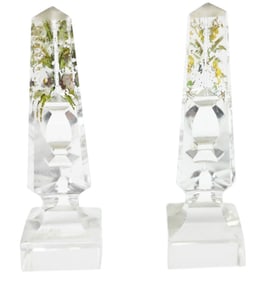 2 Antique Cut Crystal Prism Hand Painted Memorial