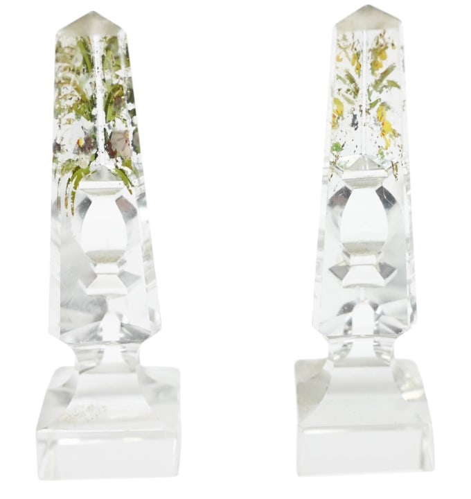 2 Antique Cut Crystal Prism Hand Painted Memorial (1 of 14)