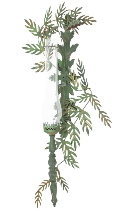 Antique Victorian Tole & Iron Fern Candle Sconce (1 of 9)
