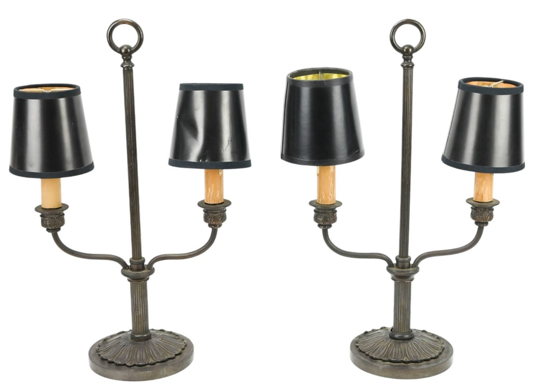 Pair Antique Bronze Library Bouillotte Lamps (1 of 7)