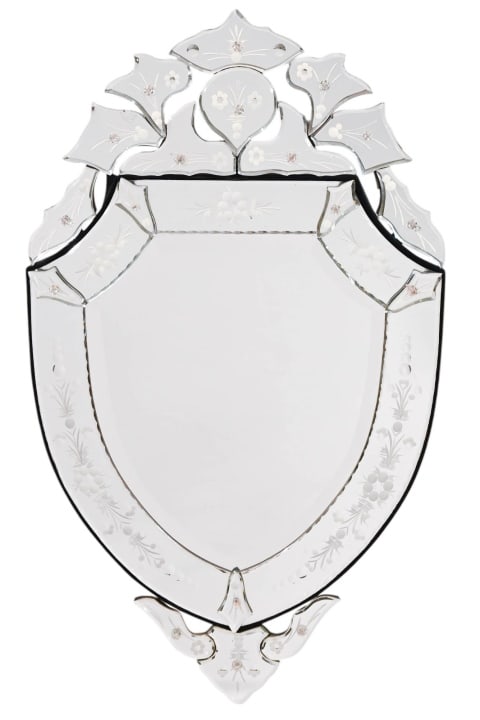 Venetian Style Etched Glass Wall Mirror: Venetian Style Etched Glass Wall Mirror.Measures 31 inches x 18 inches x 1 inch.