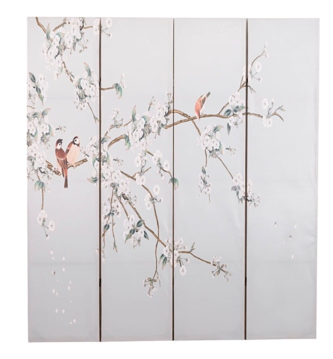 Oriental Style Screen with Printed Floral Canvas (1 of 14)