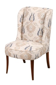 Contemporary Wing Back w Embroidered Upholstery