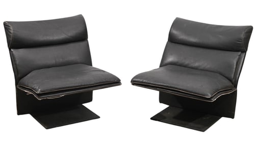 Pair Mid Century Italian Leather Lounge Chairs