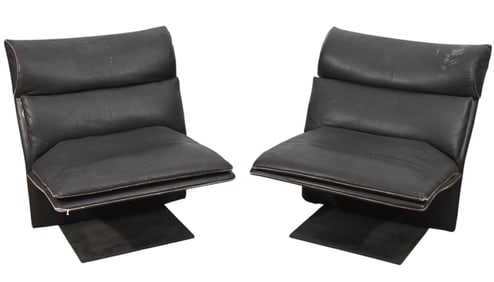 Pair Mid Century Italian Leather Lounge Chairs