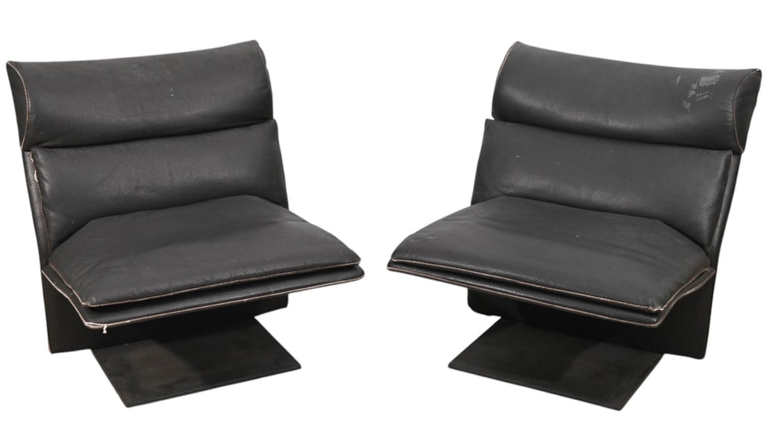 Pair Mid Century Italian Leather Lounge Chairs: Pair Mid Century Italian Leather Lounge Chairs.Needs to be reupholstered and restoration.Measures 29 inches x 28 inches x 28 inches seat height 16 inches.
