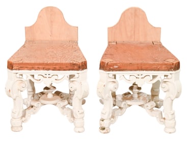 2 Antique Italian Style Carved Painted Bench Bases