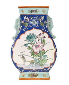 Chinese Porcelain Celedon & Blue Vase w Handles