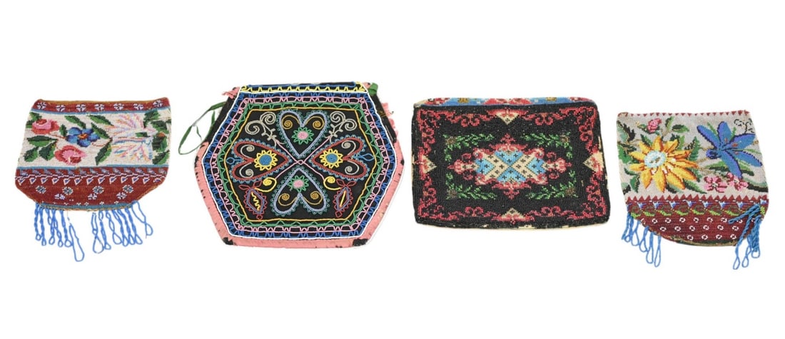 4 Antique 19th C Micro Hand Beaded Reticule Bags (1 of 11)