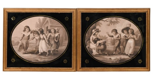 Pair W. Palmer Antique Engravings Eglomise Frames