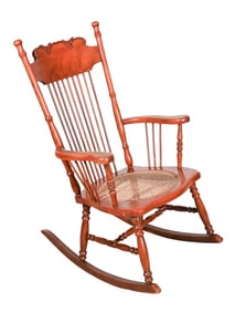Antique Carved Cane Bottom Rocking Chair