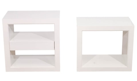 Pair Mid Century Hand Painted Cube Side Tables