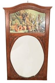 Antique Arts & Crafts Carved Oak Trumeau Mirror