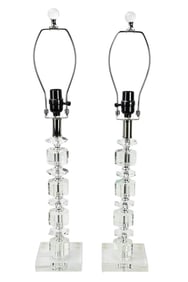 2 Stacked Crystal Column Form Table Lamps & Shades