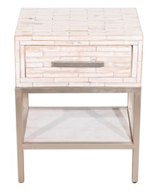 Contemporary Rustic White Washed Wood Side Table